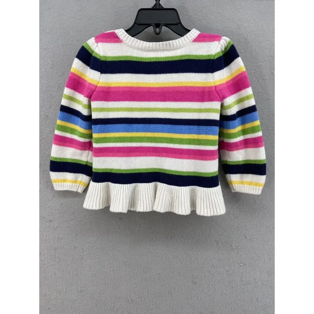 Gymboree Cardigan Girls Sz 18-24 Mos Stripe Sweater Peplum Flower Buttons Cotton